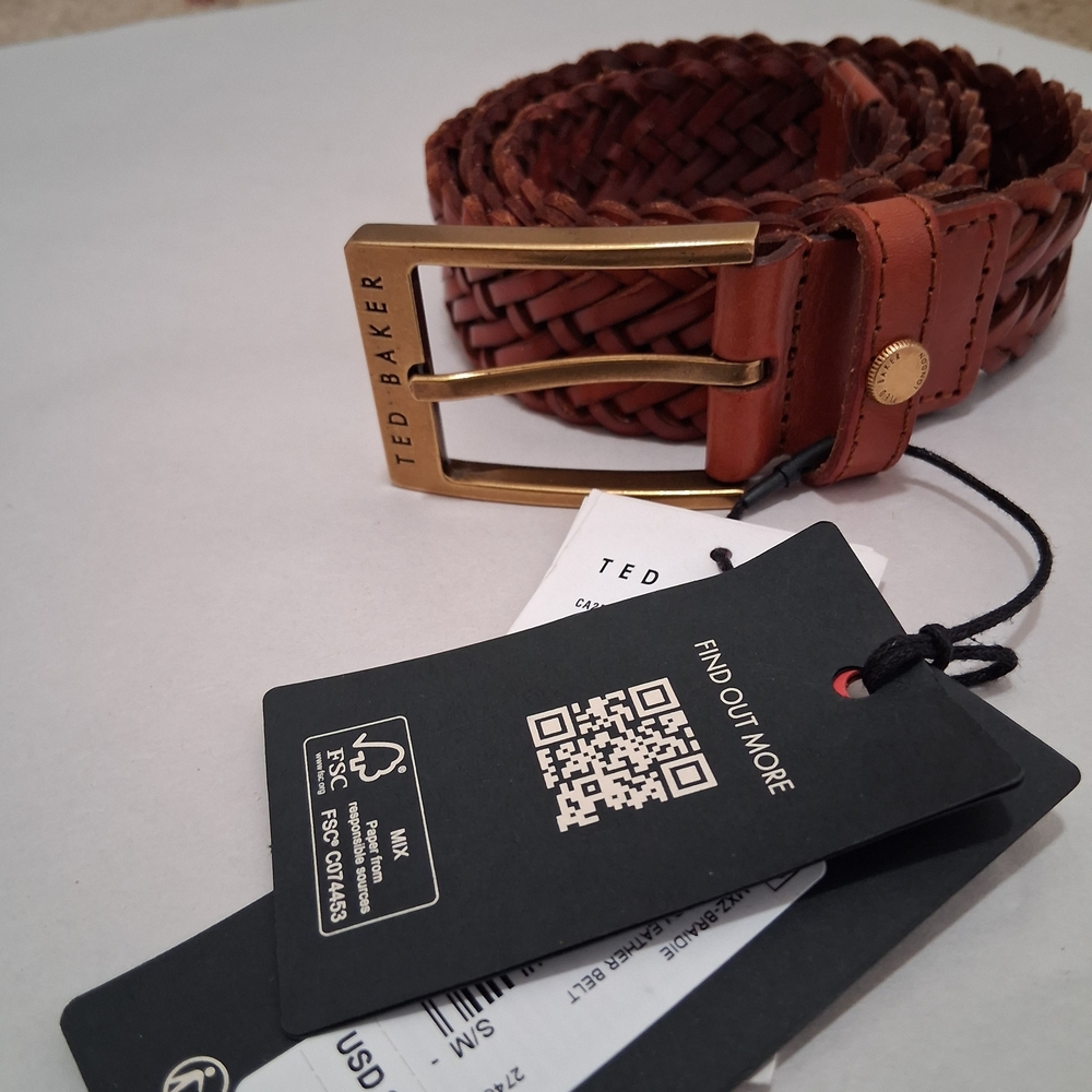 New With Tag Ted Baker TAN Braided Leather Belt MSRP $85